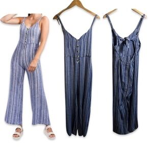 Boho Striped Linen Jumpsuit Romper Flare Stripes